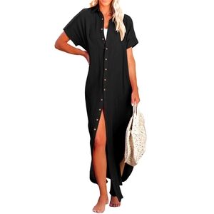 New Black Button Down Maxi Cover Up Resortwear Lightweight 165 Size S